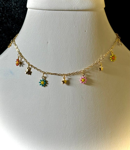 Gold Chain Anklet with Colorful Charms